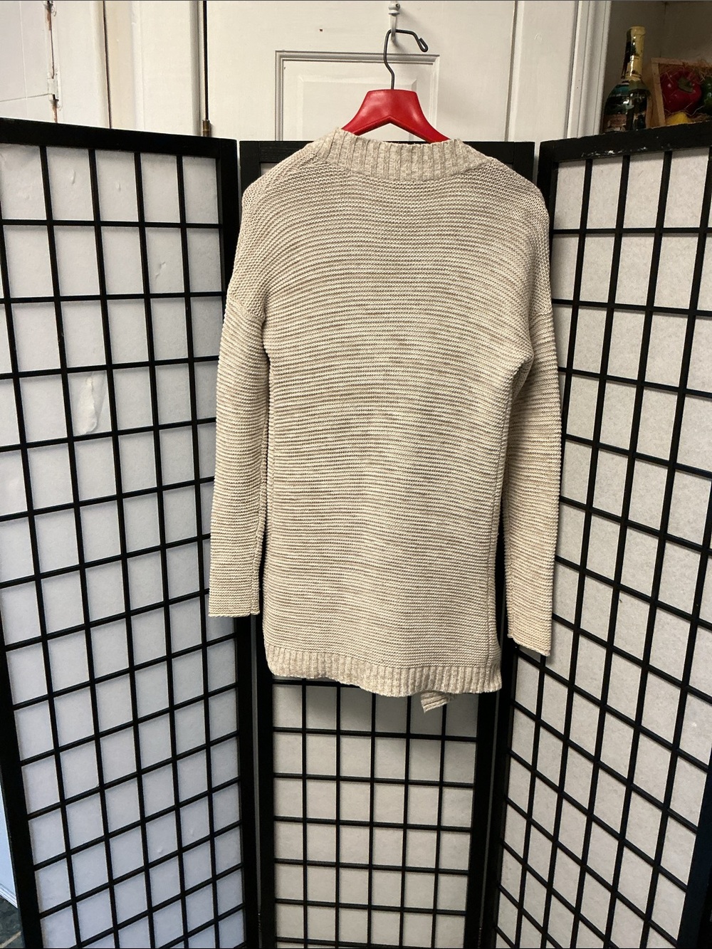 Express Light Beige Open-Front Ribbed Cardigan - Picture 10 of 10